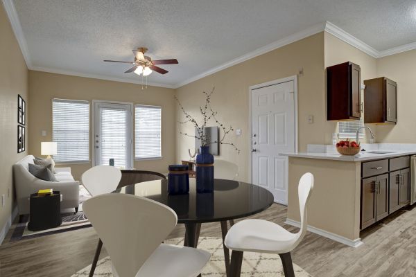 Arbors at Wolf Pen Creek apartment living room interior with modern furnishings